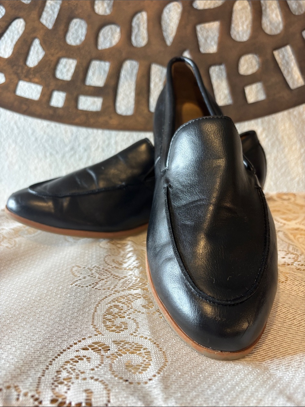 🖤 Office Dress Classic Black Leather Slip-On Loafers Comfort Aerosoles 8.5 🖤
